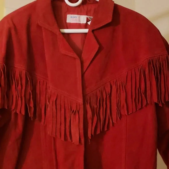 Vintage Avon Fashions Red Fringed Suede 80s 90s Leather Collar Jacket ❤ - Picture 10 of 14